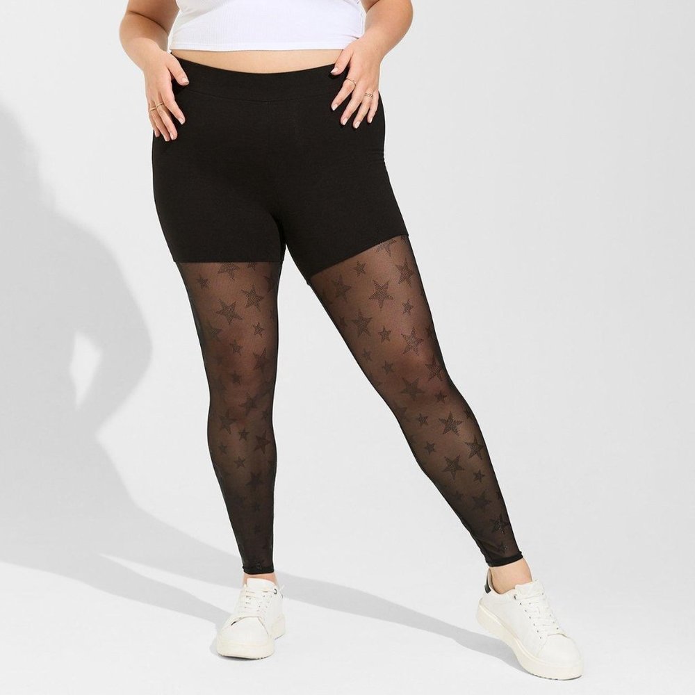 ❤️NWT TORRID LEGGING - STAR PRINT BLACK MESH PREMIUM - PLUS SIZE